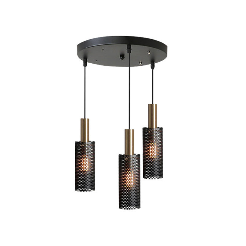 Cylinder Metal Cluster Pendant Light Simplicity Suspension Lighting with Hollow-out Design for Dining Room 3 Black Clearhalo 'Ceiling Lights' 'Modern Pendants' 'Modern' 'Pendant Lights' 'Pendants' Lighting' 2011661