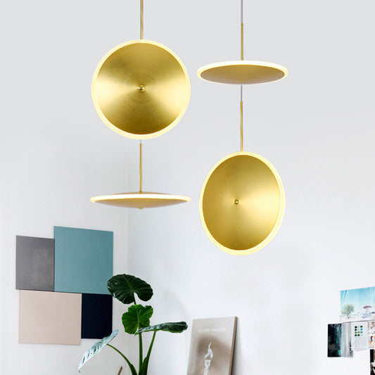 LED Bedside Pendulum Light Modern Brass Down Lighting with Saucer Aluminum Shade Brass A Clearhalo 'Ceiling Lights' 'Modern Pendants' 'Modern' 'Pendant Lights' 'Pendants' Lighting' 2011667