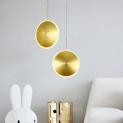 LED Bedside Pendulum Light Modern Brass Down Lighting with Saucer Aluminum Shade Brass B Clearhalo 'Ceiling Lights' 'Modern Pendants' 'Modern' 'Pendant Lights' 'Pendants' Lighting' 2011674