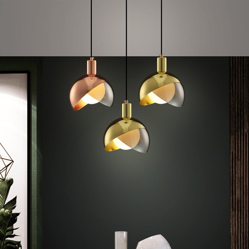 Split Dome Drop Lamp Modernist Metal 1 Light Pendant Lighting Fixture with Inner Orb Opal Glass Shade Brass Clearhalo 'Ceiling Lights' 'Modern Pendants' 'Modern' 'Pendant Lights' 'Pendants' Lighting' 2011678