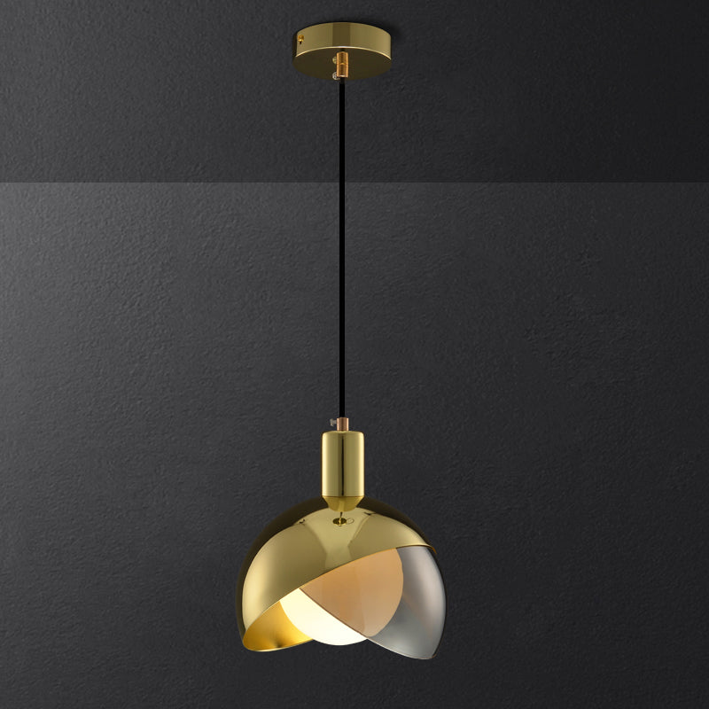Split Dome Drop Lamp Modernist Metal 1 Light Pendant Lighting Fixture with Inner Orb Opal Glass Shade Clearhalo 'Ceiling Lights' 'Modern Pendants' 'Modern' 'Pendant Lights' 'Pendants' Lighting' 2011679