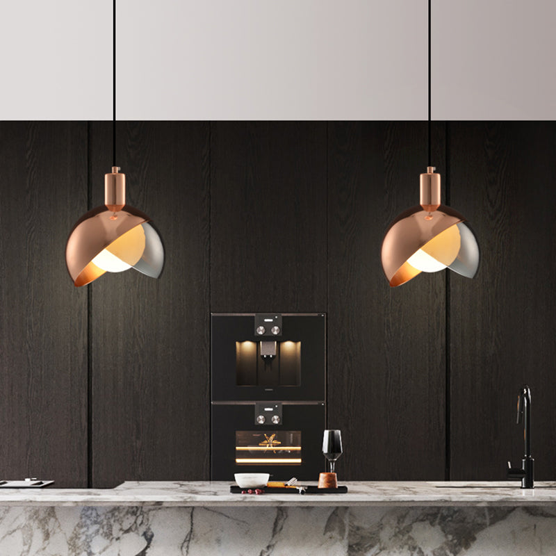 Split Dome Drop Lamp Modernist Metal 1 Light Pendant Lighting Fixture with Inner Orb Opal Glass Shade Copper Clearhalo 'Ceiling Lights' 'Modern Pendants' 'Modern' 'Pendant Lights' 'Pendants' Lighting' 2011682