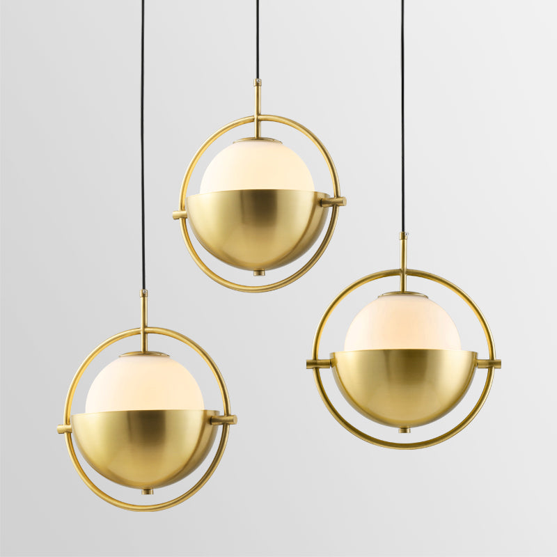 Brass Orb Pendant Lighting Contemporary 1-Light Opal Glass Hanging Lamp Kit with Metal Frame Clearhalo 'Ceiling Lights' 'Modern Pendants' 'Modern' 'Pendant Lights' 'Pendants' Lighting' 2011705