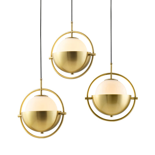 Brass Orb Pendant Lighting Contemporary 1-Light Opal Glass Hanging Lamp Kit with Metal Frame Clearhalo 'Ceiling Lights' 'Modern Pendants' 'Modern' 'Pendant Lights' 'Pendants' Lighting' 2011709