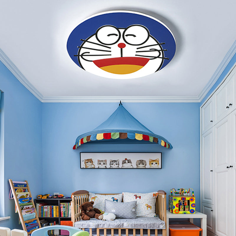 Cartoon Cat Flush Lighting Modernism Kids Acrylic Kindergarten Ceiling Light in Blue Blue White Clearhalo 'Ceiling Lights' 'Close To Ceiling Lights' 'Close to ceiling' 'Semi-flushmount' Lighting' 201171