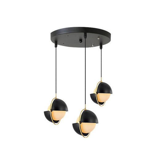 Simple 3 Bulbs Multi Light Pendant Spherical Adjustable Hanging Light Kit with Milky Glass Shade Black Round Clearhalo 'Ceiling Lights' 'Modern Pendants' 'Modern' 'Pendant Lights' 'Pendants' Lighting' 2011710