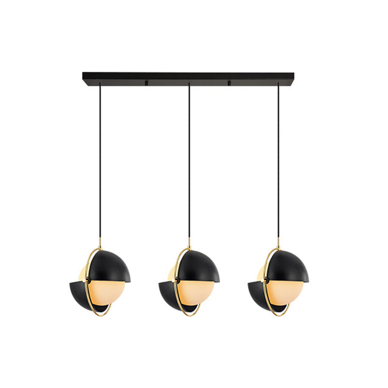 Simple 3 Bulbs Multi Light Pendant Spherical Adjustable Hanging Light Kit with Milky Glass Shade Black Linear Clearhalo 'Ceiling Lights' 'Modern Pendants' 'Modern' 'Pendant Lights' 'Pendants' Lighting' 2011711