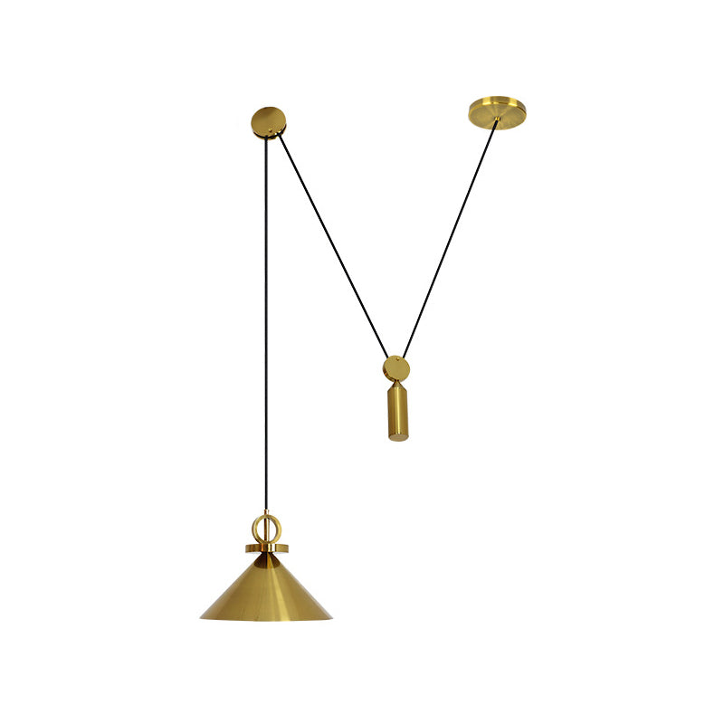 Conic Drop Pendant Modernist Metal 1-Light Kitchen Pulley Ceiling Suspension Lamp in Brass Clearhalo 'Ceiling Lights' 'Modern Pendants' 'Modern' 'Pendant Lights' 'Pendants' Lighting' 2011715
