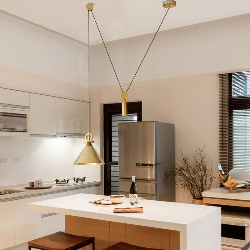 Conic Drop Pendant Modernist Metal 1-Light Kitchen Pulley Ceiling Suspension Lamp in Brass Clearhalo 'Ceiling Lights' 'Modern Pendants' 'Modern' 'Pendant Lights' 'Pendants' Lighting' 2011716