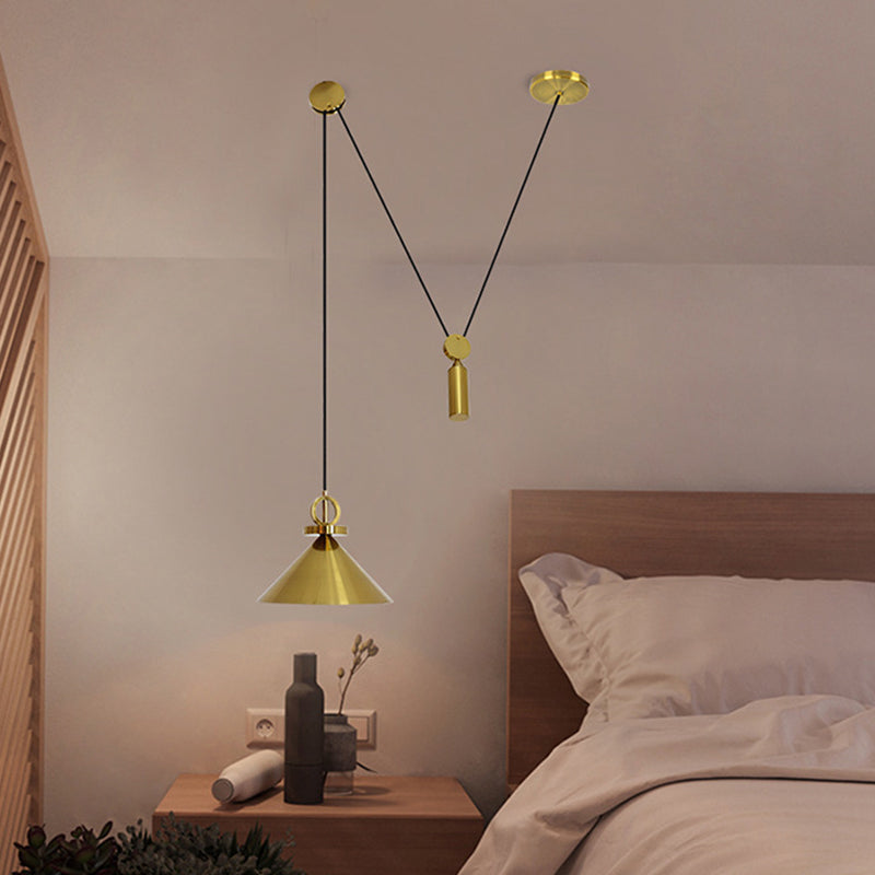 Conic Drop Pendant Modernist Metal 1-Light Kitchen Pulley Ceiling Suspension Lamp in Brass Brass Clearhalo 'Ceiling Lights' 'Modern Pendants' 'Modern' 'Pendant Lights' 'Pendants' Lighting' 2011717