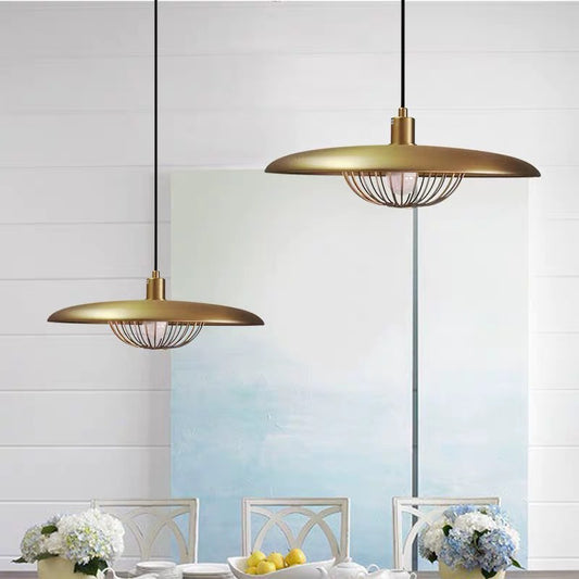 Nordic Saucer Pendant Lighting Metal 1 Head Dining Room Ceiling Lamp with Wire Cage Gold Clearhalo 'Ceiling Lights' 'Modern Pendants' 'Modern' 'Pendant Lights' 'Pendants' Lighting' 2011719
