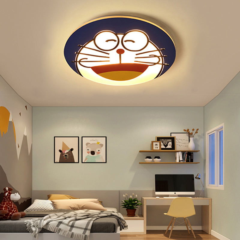 Cartoon Cat Flush Lighting Modernism Kids Acrylic Kindergarten Ceiling Light in Blue Blue Warm Clearhalo 'Ceiling Lights' 'Close To Ceiling Lights' 'Close to ceiling' 'Semi-flushmount' Lighting' 201172