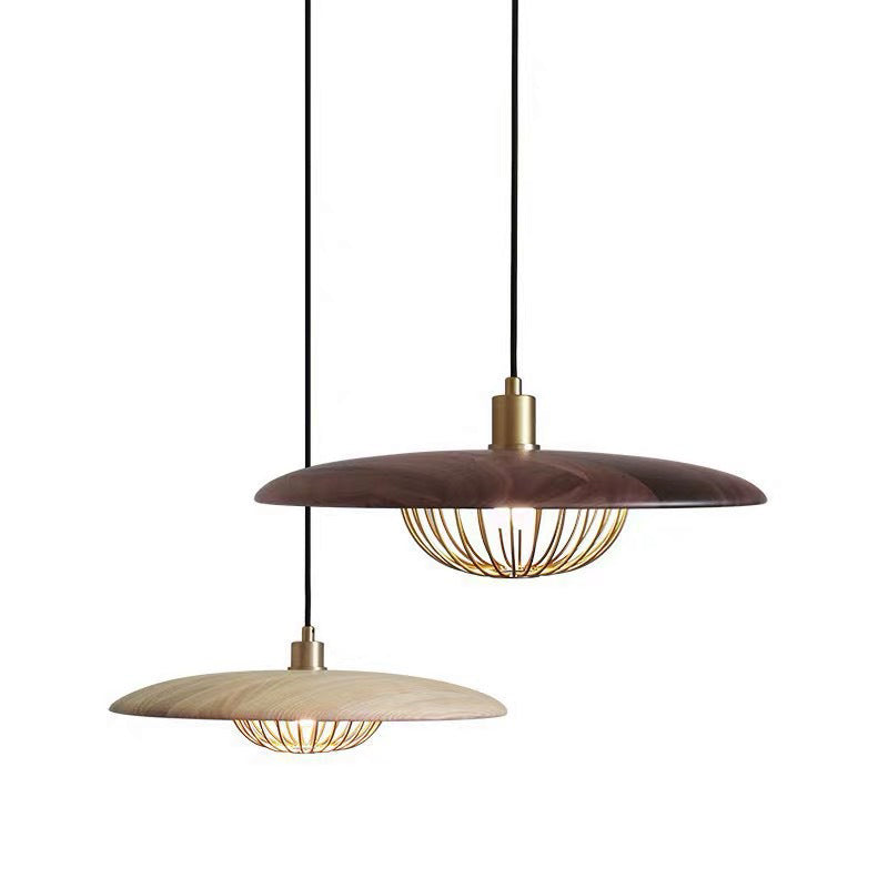 Nordic Saucer Pendant Lighting Metal 1 Head Dining Room Ceiling Lamp with Wire Cage Light Wood Clearhalo 'Ceiling Lights' 'Modern Pendants' 'Modern' 'Pendant Lights' 'Pendants' Lighting' 2011723