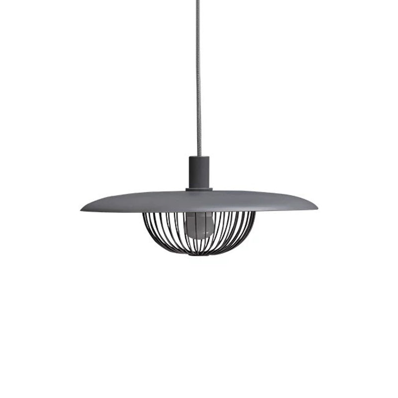 Nordic Saucer Pendant Lighting Metal 1 Head Dining Room Ceiling Lamp with Wire Cage Grey Clearhalo 'Ceiling Lights' 'Modern Pendants' 'Modern' 'Pendant Lights' 'Pendants' Lighting' 2011724
