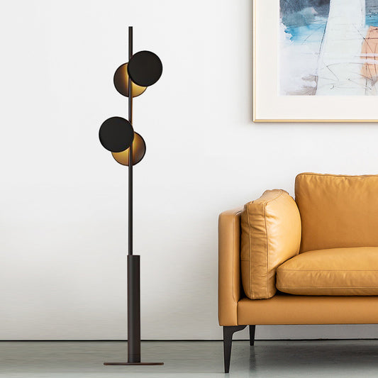 Simple Circular Standing Light Metal 2 Heads Living Room Floor Reading Lamp in Black Black Clearhalo 'Floor Lamps' 'Lamps' Lighting' 2011797