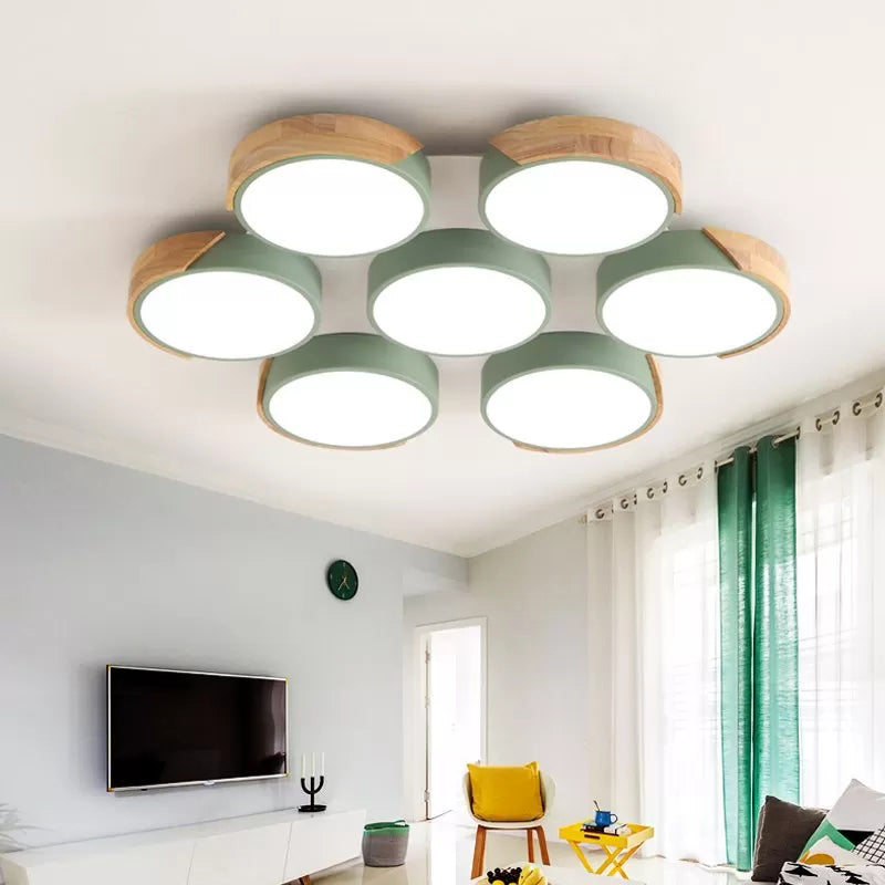 White/Green Round Flush Ceiling Light Modern Stylish Metal 3/7 Heads Ceiling Lamp for Living Room 7 Green Clearhalo 'Ceiling Lights' 'Close To Ceiling Lights' 'Close to ceiling' 'Flush mount' Lighting' 201182