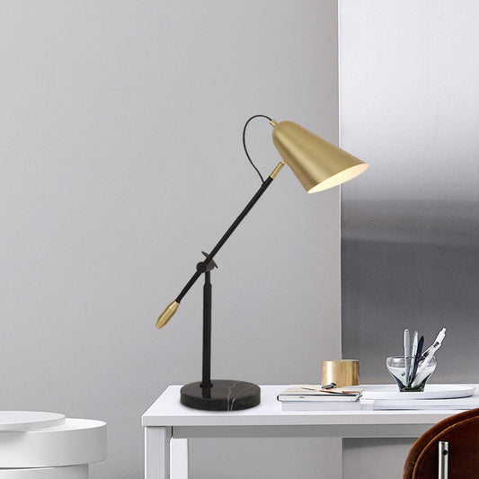Gold Conic Night Table Lamp Modern 1 Light Metal Nightstand Light with Balance Arm Clearhalo 'Lamps' 'Table Lamps' Lighting' 2011834