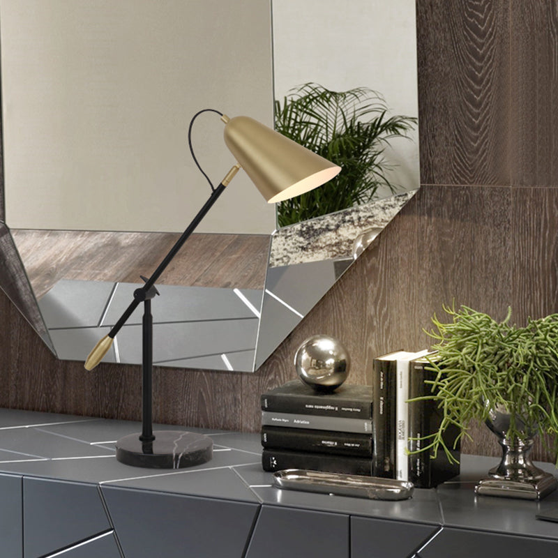 Gold Conic Night Table Lamp Modern 1 Light Metal Nightstand Light with Balance Arm Clearhalo 'Lamps' 'Table Lamps' Lighting' 2011835