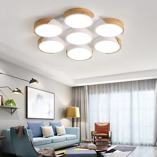 White/Green Round Flush Ceiling Light Modern Stylish Metal 3/7 Heads Ceiling Lamp for Living Room 7 White Clearhalo 'Ceiling Lights' 'Close To Ceiling Lights' 'Close to ceiling' 'Flush mount' Lighting' 201185