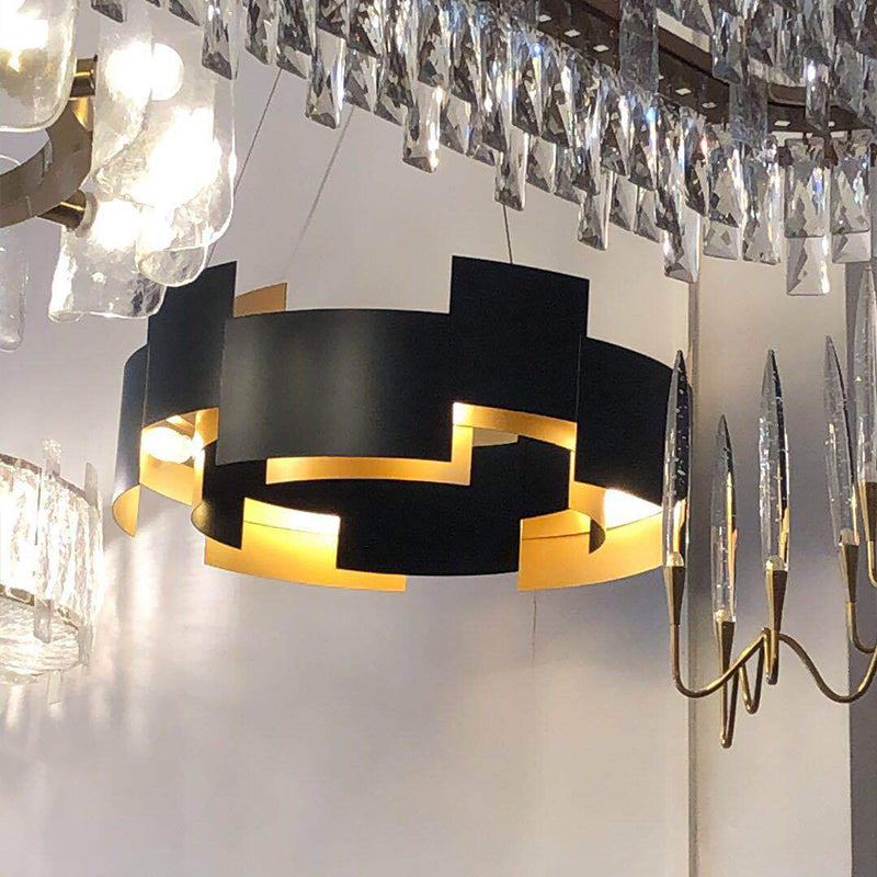 Circular Metal Pendant Chandelier Contemporary Black Hanging Ceiling Light for Living Room Black Clearhalo 'Ceiling Lights' 'Chandeliers' 'Modern Chandeliers' 'Modern' Lighting' 2011900