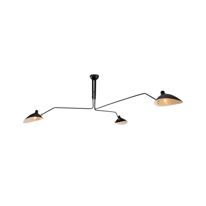 Metal Hat Chandelier Light Fixture Modern Style 3 Lights Black Pendant Lighting with Curved Arm Black Clearhalo 'Ceiling Lights' 'Chandeliers' 'Modern Chandeliers' 'Modern' Lighting' 2011905