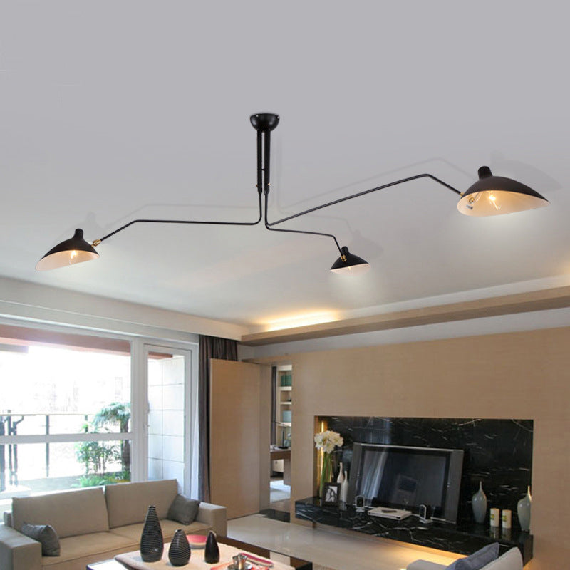 Metal Hat Chandelier Light Fixture Modern Style 3 Lights Black Pendant Lighting with Curved Arm Clearhalo 'Ceiling Lights' 'Chandeliers' 'Modern Chandeliers' 'Modern' Lighting' 2011906