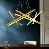 Criss Cross Linear Hanging Chandelier Modernist Acrylic Dining Room LED Ceiling Suspension Lamp Gold Clearhalo 'Ceiling Lights' 'Chandeliers' 'Modern Chandeliers' 'Modern' Lighting' 2011928