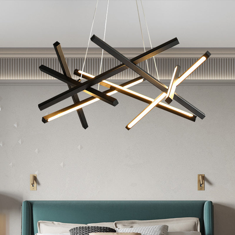 Criss Cross Linear Hanging Chandelier Modernist Acrylic Dining Room LED Ceiling Suspension Lamp Black Clearhalo 'Ceiling Lights' 'Chandeliers' 'Modern Chandeliers' 'Modern' Lighting' 2011931