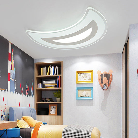 Simple Style White Flushmount Light Crescent Acrylic Eye-Caring LED Ceiling Light for Study Room Clearhalo 'Ceiling Lights' 'Close To Ceiling Lights' 'Close to ceiling' 'Flush mount' Lighting' 201193