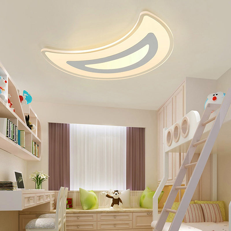 Simple Style White Flushmount Light Crescent Acrylic Eye-Caring LED Ceiling Light for Study Room White Clearhalo 'Ceiling Lights' 'Close To Ceiling Lights' 'Close to ceiling' 'Flush mount' Lighting' 201194