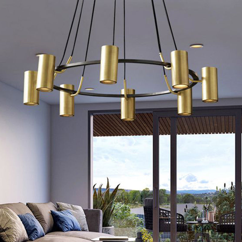 Circle Living Room Spotlight Chandelier Metal 8-Head Contemporary Hanging Pendant Light in Gold Clearhalo 'Ceiling Lights' 'Chandeliers' 'Modern Chandeliers' 'Modern' Lighting' 2011942