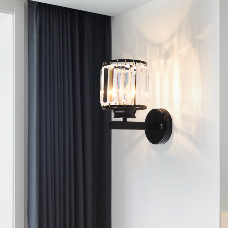 Cylinder Corridor Wall Lighting Traditional Beveled Crystal 1 Bulb Wall Hanging Light Black Clearhalo 'Wall Lamps & Sconces' 'Wall Lights' Lighting' 2011974