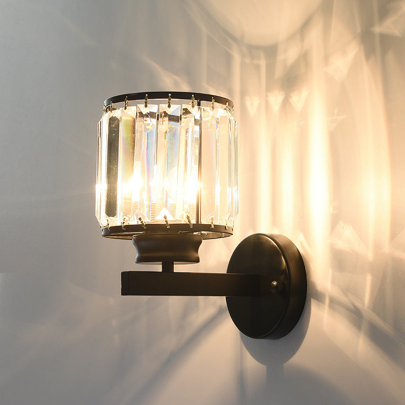 Cylinder Corridor Wall Lighting Traditional Beveled Crystal 1 Bulb Wall Hanging Light Clearhalo 'Wall Lamps & Sconces' 'Wall Lights' Lighting' 2011975