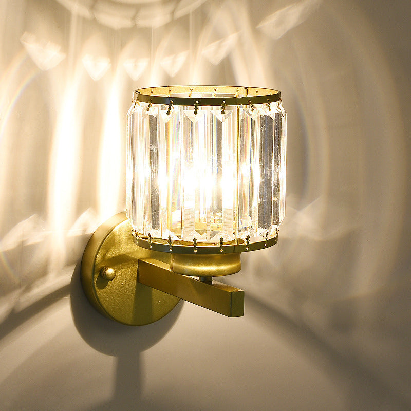 Cylinder Corridor Wall Lighting Traditional Beveled Crystal 1 Bulb Wall Hanging Light Clearhalo 'Wall Lamps & Sconces' 'Wall Lights' Lighting' 2011978