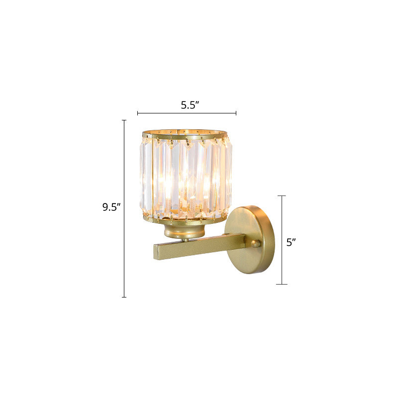 Cylinder Corridor Wall Lighting Traditional Beveled Crystal 1 Bulb Wall Hanging Light Clearhalo 'Wall Lamps & Sconces' 'Wall Lights' Lighting' 2011980