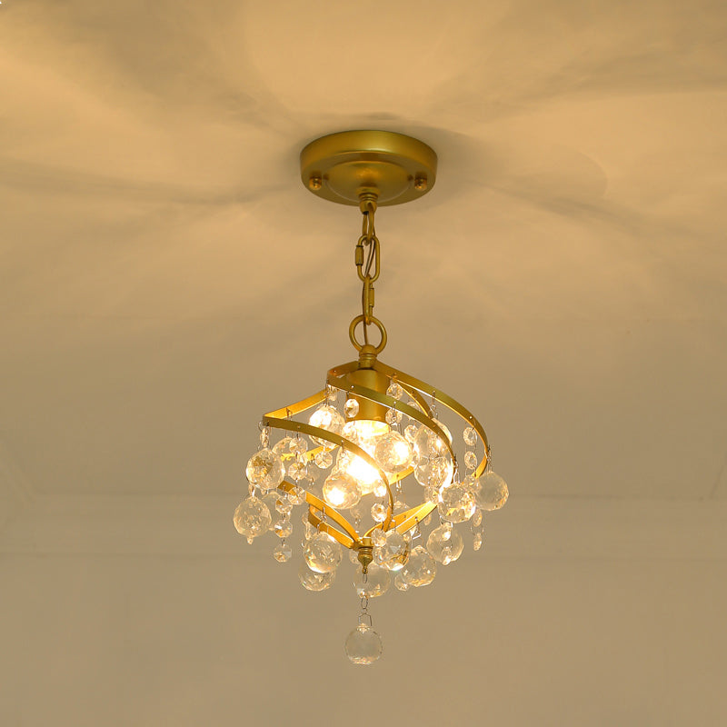 Curving Metal Pendant Lighting Country 1 Head Corridor Suspension Lamp with Crystal Accent in Gold Clearhalo 'Ceiling Lights' 'Pendant Lights' 'Pendants' Lighting' 2012028