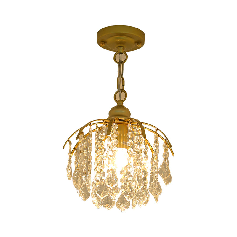 Curving Metal Pendant Lighting Country 1 Head Corridor Suspension Lamp with Crystal Accent in Gold Clearhalo 'Ceiling Lights' 'Pendant Lights' 'Pendants' Lighting' 2012031