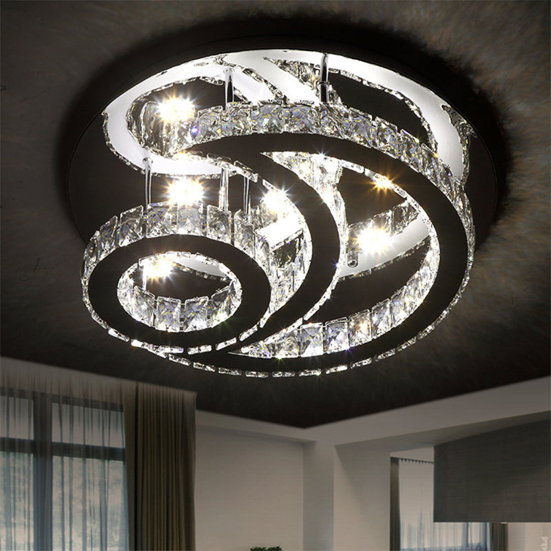 Moon and Sun Ceiling Light with Crystal Decoration Modernist LED Semi Flush Mount Light in Chrome Chrome Clearhalo 'Ceiling Lights' 'Close To Ceiling Lights' 'Close to ceiling' 'Flush mount' Lighting' 201226