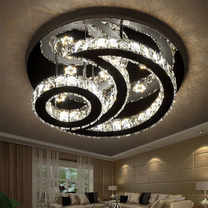 Moon and Sun Ceiling Light with Crystal Decoration Modernist LED Semi Flush Mount Light in Chrome Clearhalo 'Ceiling Lights' 'Close To Ceiling Lights' 'Close to ceiling' 'Flush mount' Lighting' 201227