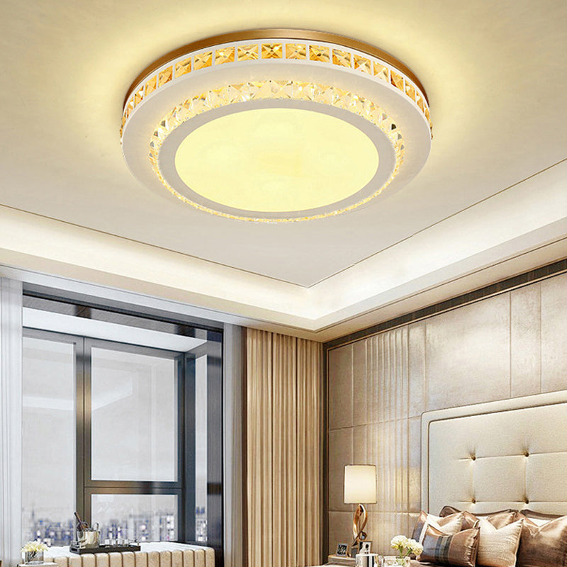 LED Round/Hexagon/Rhombus Ceiling Mount Light Acrylic Contemporary Ceiling Lamp with Crystal Design in White White Round Clearhalo 'Ceiling Lights' 'Close To Ceiling Lights' 'Close to ceiling' 'Flush mount' Lighting' 201230