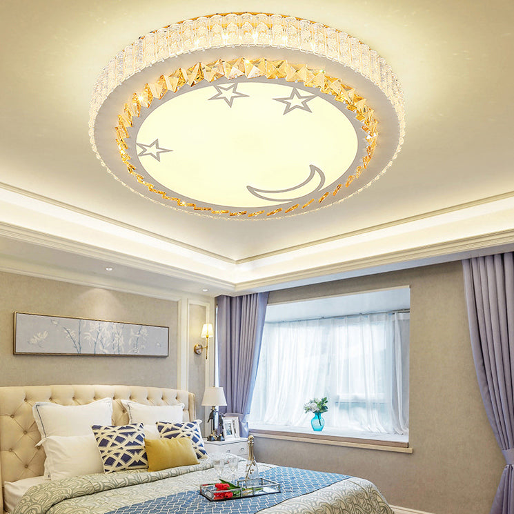 Modernism Circular Flushmount Light Acrylic LED Ceiling Lamp with Clear Crystal and Cloud/Star/Loving Heart/Pig Pattern in White for Bedroom White Star Clearhalo 'Ceiling Lights' 'Close To Ceiling Lights' 'Close to ceiling' 'Flush mount' Lighting' 201245