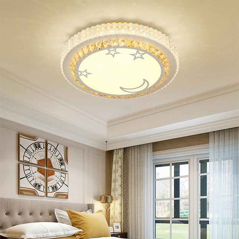 Modernism Circular Flushmount Light Acrylic LED Ceiling Lamp with Clear Crystal and Cloud/Star/Loving Heart/Pig Pattern in White for Bedroom Clearhalo 'Ceiling Lights' 'Close To Ceiling Lights' 'Close to ceiling' 'Flush mount' Lighting' 201246