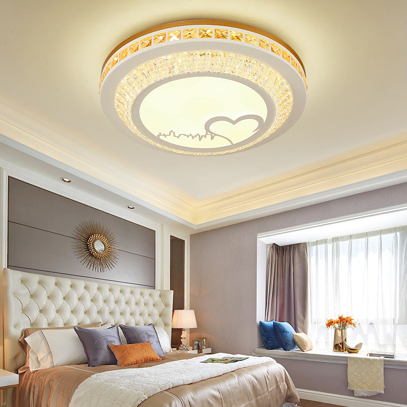 Modernism Circular Flushmount Light Acrylic LED Ceiling Lamp with Clear Crystal and Cloud/Star/Loving Heart/Pig Pattern in White for Bedroom White Loving Heart Clearhalo 'Ceiling Lights' 'Close To Ceiling Lights' 'Close to ceiling' 'Flush mount' Lighting' 201252