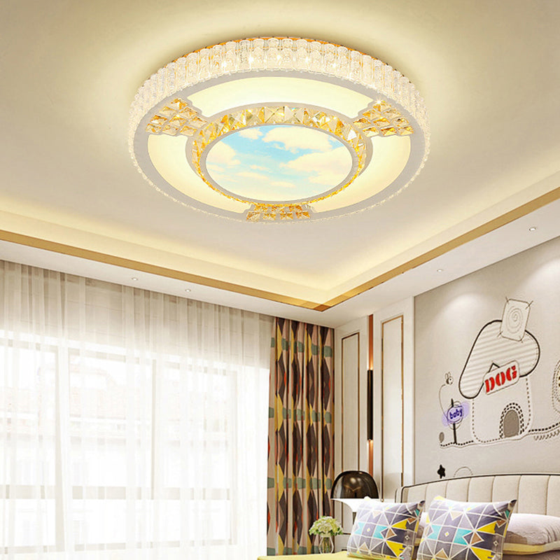 Modernism Circular Flushmount Light Acrylic LED Ceiling Lamp with Clear Crystal and Cloud/Star/Loving Heart/Pig Pattern in White for Bedroom White Cloud Clearhalo 'Ceiling Lights' 'Close To Ceiling Lights' 'Close to ceiling' 'Flush mount' Lighting' 201255