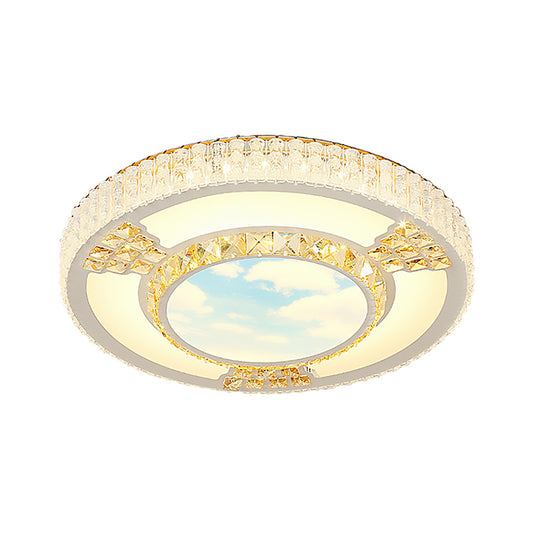 Modernism Circular Flushmount Light Acrylic LED Ceiling Lamp with Clear Crystal and Cloud/Star/Loving Heart/Pig Pattern in White for Bedroom Clearhalo 'Ceiling Lights' 'Close To Ceiling Lights' 'Close to ceiling' 'Flush mount' Lighting' 201256