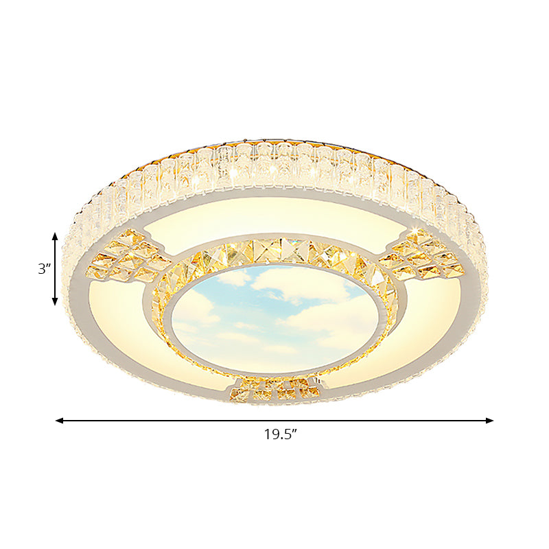 Modernism Circular Flushmount Light Acrylic LED Ceiling Lamp with Clear Crystal and Cloud/Star/Loving Heart/Pig Pattern in White for Bedroom Clearhalo 'Ceiling Lights' 'Close To Ceiling Lights' 'Close to ceiling' 'Flush mount' Lighting' 201257