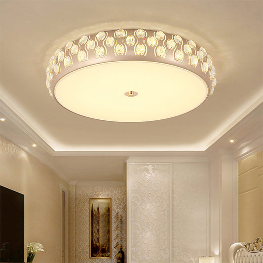 LED Drum Ceiling Mount Light Contemporary Acrylic Ceiling Lamp with Crystal Bead in Gold for Bedroom Gold Clearhalo 'Ceiling Lights' 'Close To Ceiling Lights' 'Close to ceiling' 'Flush mount' Lighting' 201266