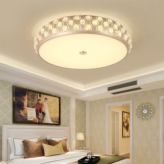 LED Drum Ceiling Mount Light Contemporary Acrylic Ceiling Lamp with Crystal Bead in Gold for Bedroom Clearhalo 'Ceiling Lights' 'Close To Ceiling Lights' 'Close to ceiling' 'Flush mount' Lighting' 201267