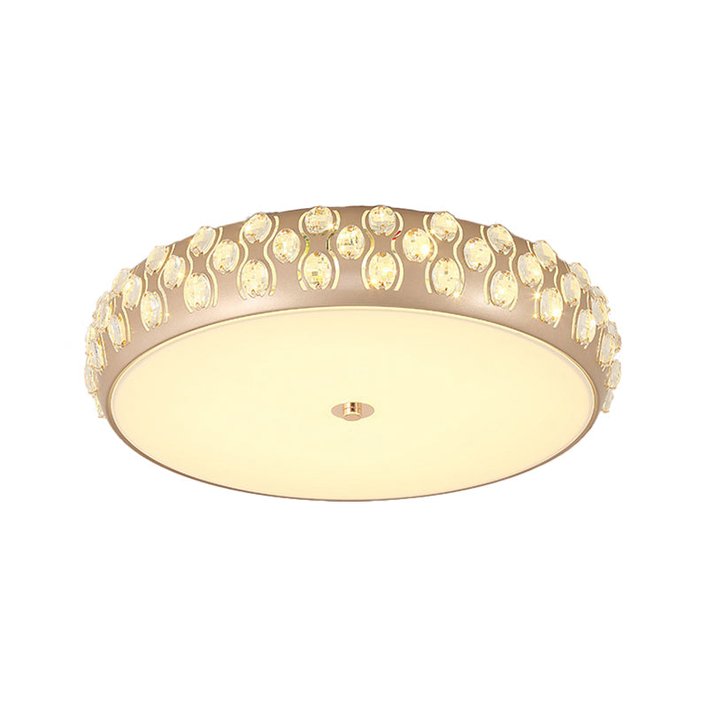 LED Drum Ceiling Mount Light Contemporary Acrylic Ceiling Lamp with Crystal Bead in Gold for Bedroom Clearhalo 'Ceiling Lights' 'Close To Ceiling Lights' 'Close to ceiling' 'Flush mount' Lighting' 201268