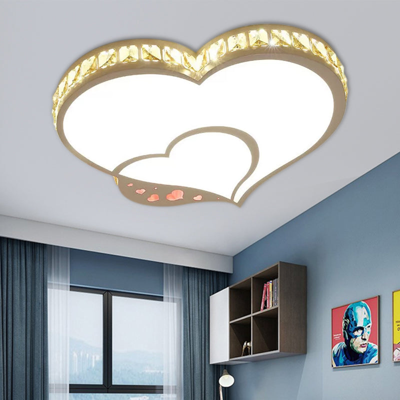 Double Heart Ceiling Fixture Modern Acrylic LED White Flush Ceiling Light with Clear Crystal for Kid Bedroom White Clearhalo 'Ceiling Lights' 'Close To Ceiling Lights' 'Close to ceiling' 'Flush mount' Lighting' 201270